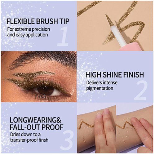 YIBABY 6 Colors Liquid Glitter Eyeliner Makeup Set, Long Lasting Quick Drying & High Pigmented Metallic Shimmer Sparkling Eyeshadow (Blue, Brown, Green, Silver, Pink, White)