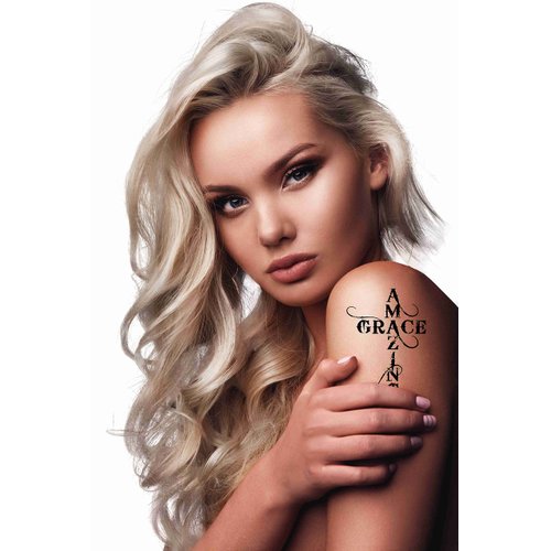 Dopetattoo 6 Sheets Temporary Tattoos Cross Grace Amazing Temporary tattoo Neck Arm Chest