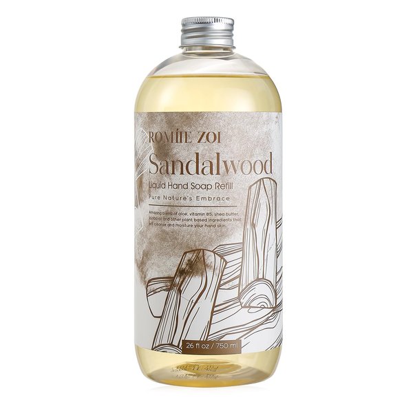 ROMIIE ZOI Liquid Hand Soap Refill, Sandalwood, Gentle & Moisturizing Formula, 750 ML/ 26 FL OZ