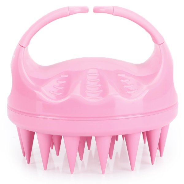 FREATECH Hair Scalp Massager Shampoo Brush with Long & Soft Silicone Bristles for Scalp Care, Gentle Scrub to Exfoliate, Intensive Massage to Relax the Head, Dandruff Removal and Hair Growth, Pink