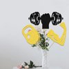 12 Pcs Sport Gym Theme Centerpiece Sticks, Gym Fitness Theme Birthday Decorations, Weight Lifting Workout Baby Shower Party Supplies Gold Black