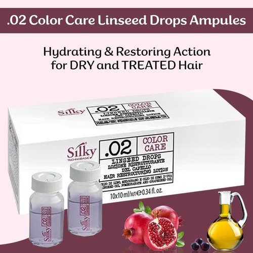 SILKY Technobasic .02 Color Care Linseed Drops with Flaxseed Oil - Nourishing Hair Treatment for Dry, Damaged, & Color-Treated Hair - Organic Hair Mask for All Hair Types - 10 Ampule (10ml Each)