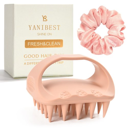 YANIBEST Hair Massager Shampoo Brush, Scalp Scrubber with Soft Silicone Bristles, Hair Brush for Hair Growth Scalp Brush & Scalp Exfoliator Wet Dry Hair Brush for Scalp Care, Pink