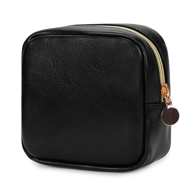 Wandering Nature Small Makeup Bag for Purse Mini Make up Pouch Cute Cosmetic Pouch for Women with Slip-in Pockets Eco Vegan Leather, Black