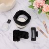ACO-UINT 4Pcs Black Spa Headband and Face Washing Wristbands Set, Skincare Headband Face Wash Headband Makeup Headband, Hair Claw Clip Skin Care Headband for Washing Face