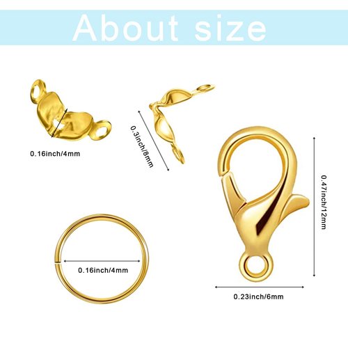 800 Pcs Jewelry Making Accessories Set with 100 Pieces Lobster Claw Clasp 200 Pieces Bead Tips Knot Covers and 500 Pieces Open Jump Ring Connectors DIY Jewelry Making Supplies Bracelets (Gold)