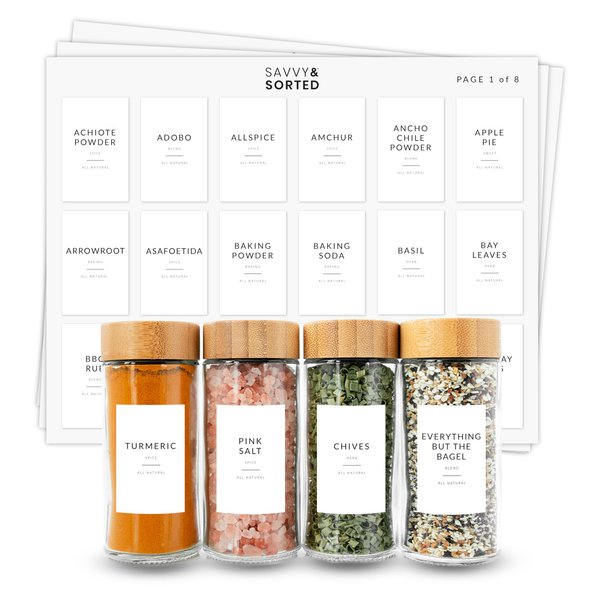 Minimalist Spice Jar Labels - 146 Preprinted Stickers for Organizing Containers, Herbs and Seasonings in the Kitchen Pantry