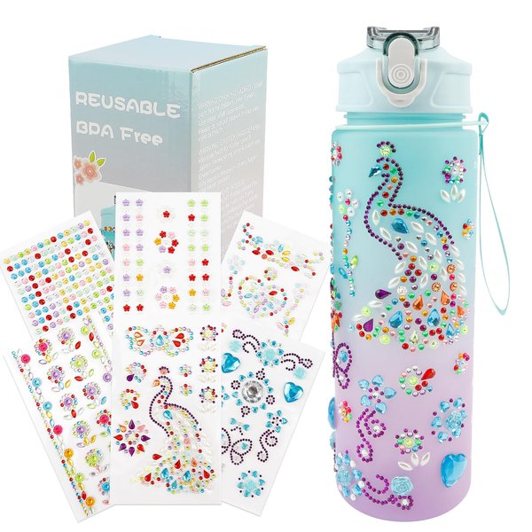 Decorate Your Own Water Bottle Kits for Girls, Gifts for Girls, 5 6 7 8 9 10 Year Old Girl Gift, Birthday Gifts for Girls, Girls Water Bottle, Craft Sets for Girls Ages 5-10(Green Purple Gradient)