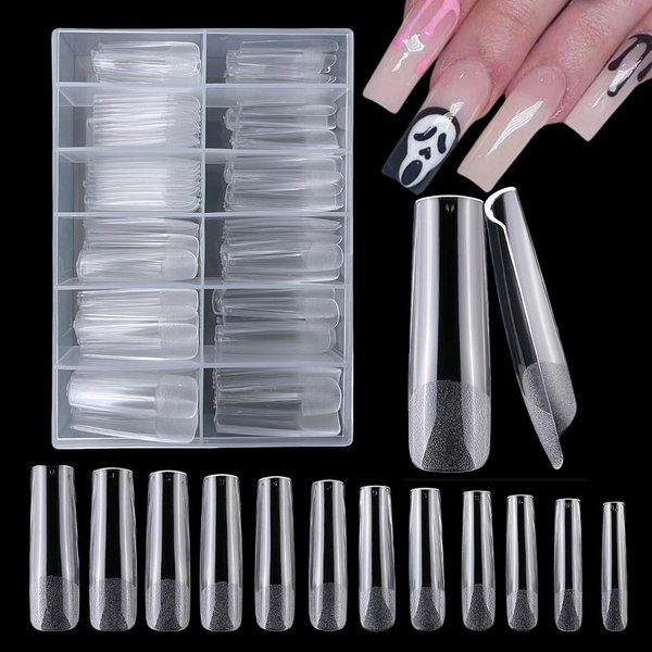 AddFavor XXL Gel X Nail Tips Square 240pcs Extra Long Clear Tapered Square Fake Nails Full Cover False Nail Tips for Acrylic Nail Extension