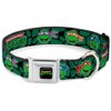 Buckle-Down Seatbelt Buckle Dog Collar - Classic TMNT Turtle Faces Black/Green Turtle Shell - 1" Wide - Fits 11-17" Neck - Medium
