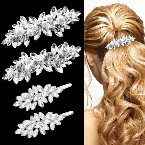 4 Pieces Rhinestone Bridal Hair Clip,Crystal Hair Clips, Rhinestone Jewelry Barrette Vintage Hair Accessories Pearl Hair Clips Hair Accessories for Women Wedding