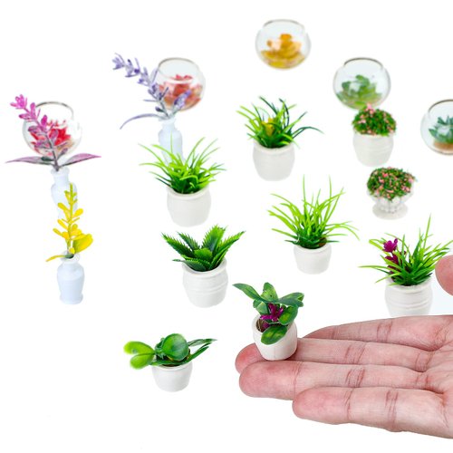 25 Pieces Dollhouse Potted Plants Miniature Artificial Plant Tiny Bonsai Model Mini Flowerpot Fake Succulent Doll House Mini Plant Model Figure for 1:12 Dollhouse Decor Mini Garden (Fresh Style)