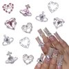 56Pcs Luxury Nail Art Rhinestone, Pink&White Silver Heart Nail Gems Charms, Silver Planet Gems Nail Diamond Rhinestones Jewels Charms for Girl Women DIY Nail Design Craft Jewelry Accessories