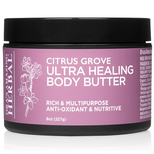 Ora's Amazing Herbal Ultra Healing Body Butter, Intensive Moisturizer For Dry Skin, Marjoram & Bergamot Essential Oil, 8 oz, Citrus Grove Scent