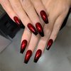 DOCVOEOMH Red and Black Gradient Press on Nails Long Coffin Fake Nails Glossy Glue on Nails Acrylic Stick on Nails False Nails for Women 24PCS