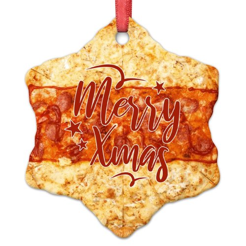 Vegan Truffle Pizza Christmas Ornaments Snack Food Christmas Decorations for Tree Ceramic Round Pizza Personalized Christmas Ornaments 2022 Keepsake Christmas Decor, 3 inch