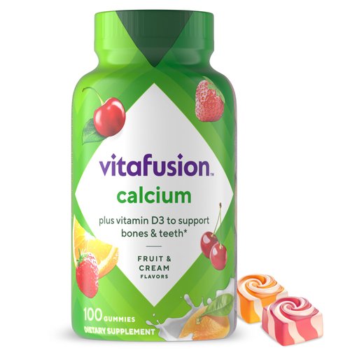 vitafusion Chewable Calcium Gummy Vitamins for Bone and Teeth Support, Calcium Gummies, Fruit and Cream Flavor, 100 Count, 50 Day Supply
