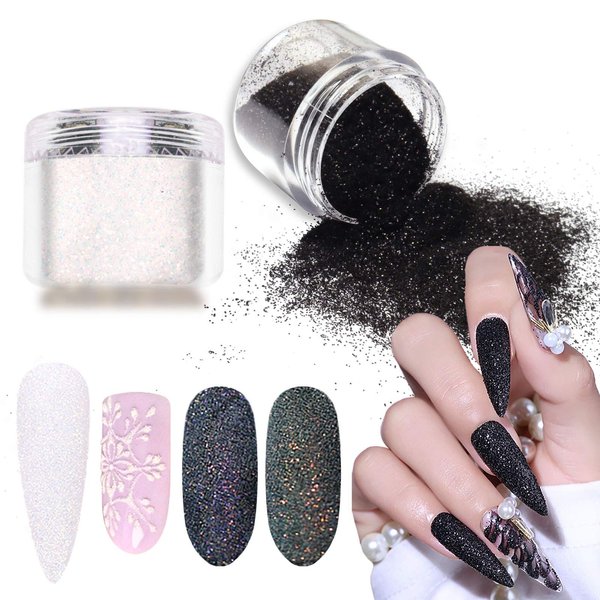 Laza Nail Glitter Powder Shining Sugar Effect Glitter Black White Dust Sand Powder Candy Coat Manicure Nail Art Decoration for Nail Art Tips Decoration DIY Crafts