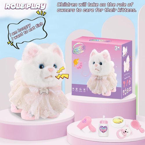 2025 Newly Toy Cat for Kids, Touch and Voice Controlled Remote Control Cat with Leash, Walking Cat Toy That Can Walk, Meow, and Wag Tail, Best Gift for Boys and Girls Aged 3 to 7 Years Old