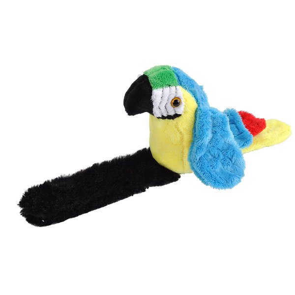 Wild Republic Perching Parrot, Blue and Yellow Macaw, Snap Bracelet, Records and Replays, 9 Inches, Gift for Kids, Plush Toy, Fill is Spun Recycled Water Bottles