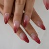 Coolnail Red Ombre Press on Nails Gradient UV Finish Design Medium Long Almond Shape False Fake Nail Pointed Reusable Nail Kit for Women