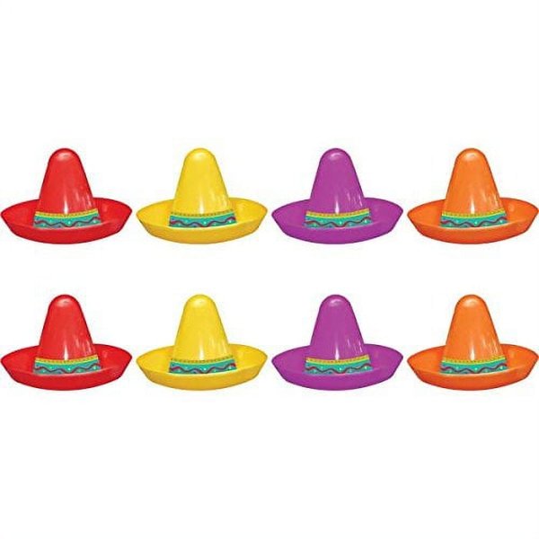 Assorted Mini Plastic Sombrero - 2 1/2", Multicolor - 8 Pcs.