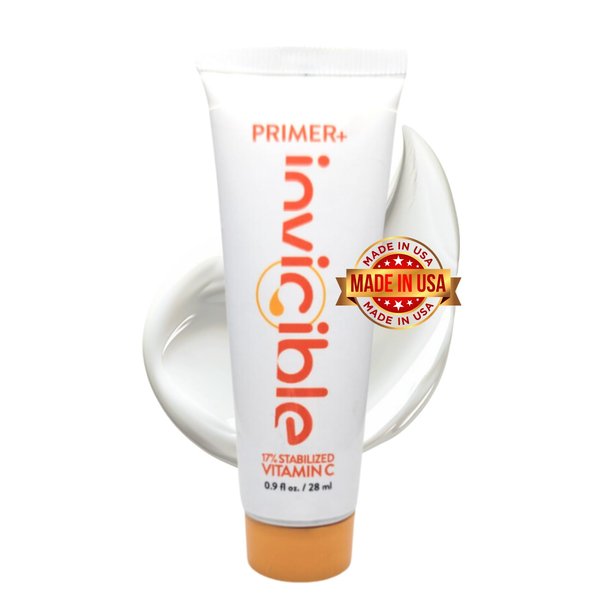 InviCible Primer+ 17% Stabilized Vitamin C Face Serum Meets Foundation Primer | Dark Spot Corrector | Biocompatible Professional Formula | Makeup For Mature Skin | Anti-Aging Cream | .9 oz