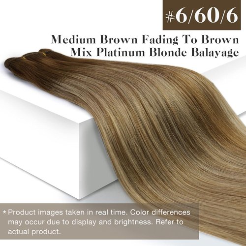 Sunny Balayage Human Hair Sew in Extensions Brown Blonde Weft Human Hair Extensions Ombre Brown Sew in Hair Extensions Human Hair Balayage Chestnut Brown Ombre Platinum Blonde 16inch 100g