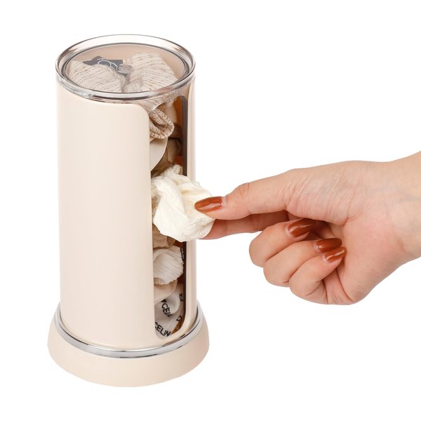 FABROK Plastic Portable Scrunchie Holder, Double Barrel Design Hair Tie Accessories Stand, Clear Bathroom Jars for Scrunchie, Hair Accessory, Round Cotton Pads（Cream-1PC）