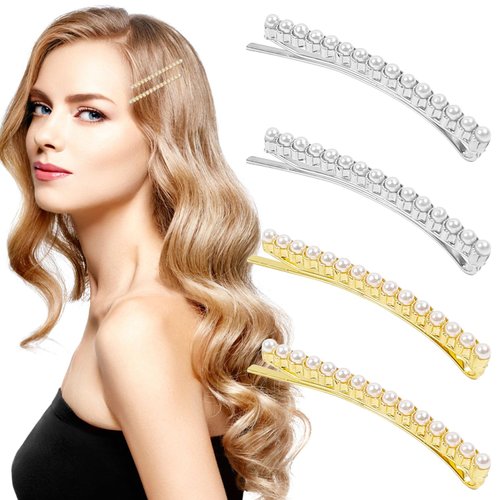 Benefree Pearl Hair Clips, Small Hair Clip Strong Hold,Cute Hair Barrettes Bobby Pins,Hair Accessories Gift for Thick Thin Fine Hair Women Girls Birthday Valentine's Day（4 Pack）