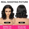 ISEE Wear and Go Glueless Wigs Human Hair Pre Plucked Pre Cut Short Bob Body Wave Lace Front Wigs Human Hair for Women Upgraded Glueless Bob Wig No Glue 6x4 HD Lace Closure Wigs (12 Inch)