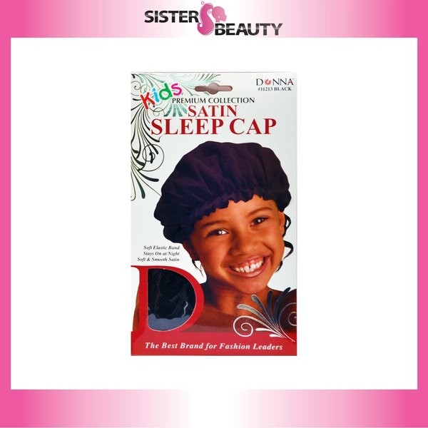 Donna Premium Collection Kids Satin Sleep Cap #11213 Black - 2 pack, Soft elastic band, stays on during the night, keeps hair in place, soft satin, smooth satin