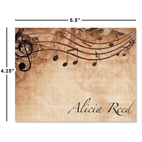 Sheet Music Personalized Note Card Set - 24 Cards with White Envelopes, 4¼ x 5½ Inch Size, Blank Inside, Add a Name, For Music Teacher Gift, Musician Gift…