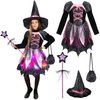 Giegxin Girls Light up Witch Costume Set Toddler Witch Halloween Cosplay Costumes with Hat, Magic Wand and Tote Bag for Party (Medium (7-9yr))