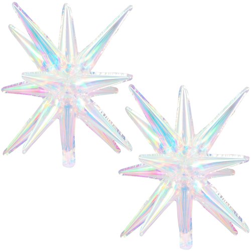 Iridescent Star Cone Aluminum Foil Balloons 22 Inch Colorful Clear Holographic Explosion Star Burst Balloons,Groovy Bachelorette Mean Girl Shining Party,Disco Party Decorations Supplies 2 Pcs