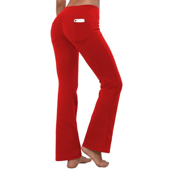 BUBBLELIME 29"/31"/33"/35" 4 Styles Women's Bootcut Yoga Pants Tummy Control - Back Pockets_Scarlet L_31" Inseam