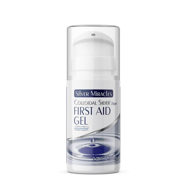 Silver Miracles - Colloidal Silver First Aid Gel - Airless Bottle - Nano Silver Gel Wound Care - Healing Ointment for Burns, Sunburns & Irritated Skin - Unscented -3.38 OZ - 25 PPM