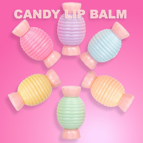 Glam Lux Bundle Sweet Candy Kisses Shaped Lip Balm, Twist Open, Fruity Scents, Vibrant Colors Set of 6 Moisturizing Nourishing & Hydrating For Dry Chapped Lips For Women, Girls & Tweens