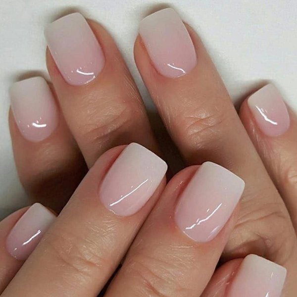 YoYoee Short Press on Nails Square False Nails Cute Pink Gradiet Fake Nails Acrylics Full Cover Nails Tips for Women and Girls 24PCS