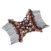 Ruihfas Vintage Beaded Crystal Flower Easy Stretchy Double Clips Hair Comb Hair Accessories (Coffee)