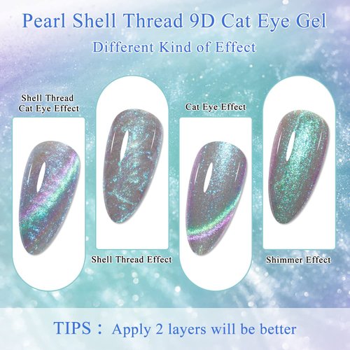 SUPWEE 9D Pearl Shell Magnetic Cat Eye Pearl Gel Thread Glitter Nail Polish, Shimmer Mermaid Soak Off Nail Art Varnish - Blue