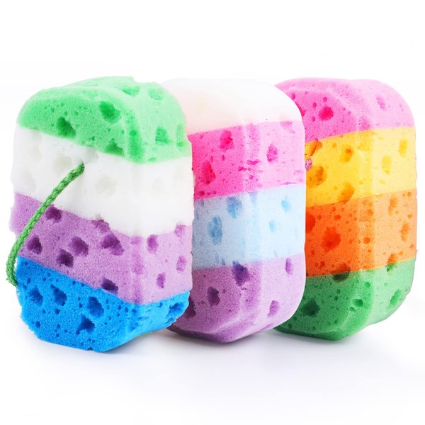 3 Pcs Exfoliating Bath Sponges for Shower,ＴＩＺＹＦＦ Bath Sponge Loofah for Body Wash Bathroom Vivid Colors Soft Bathing Accessories