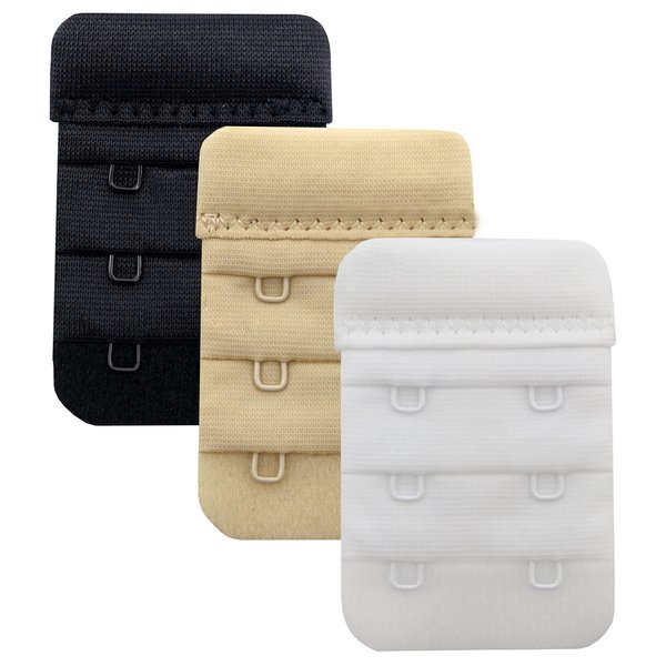 LeonHien Women's Bra Extenders 2 Hook/3 Hook/4 Hook/5 Hook, Soft and Comfortable Bra Strap Extension (Bra Extender 2 Hook Black/Beige/White)