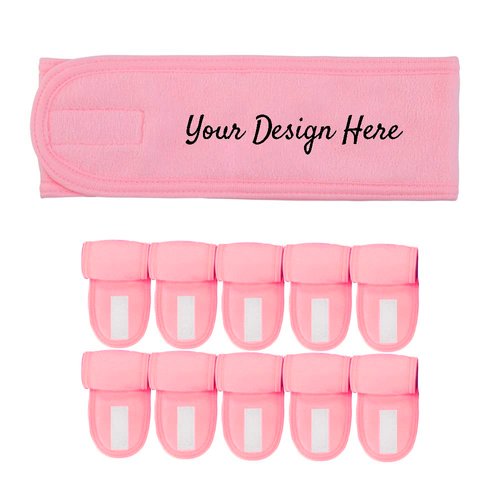 TopTie 10 Pack Custom Facial Spa Headband, Personalized Pink Makeup Headband with Magic Tape