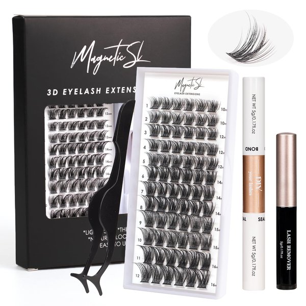 Lash Clusters DIY Lash Extension Kit 72 Individual Lashes Clusters Eyelash Extension Kit with Applicator and Lash Bond & Seal, Clusters Lash Glue Remover Mix 10-16mm C D Curl EASY TO USE-DM17