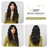 Black Long Curly Wigs for Women Synthetic Curly Natural Black Wig with Curtain Bangs Hair Replacement Wig for Girls Daily Party Use 28 Inches