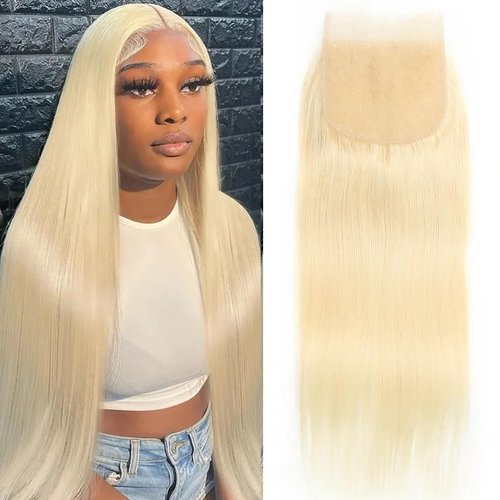 Mstoxic 613 Closure Straight Blonde 5x5 HD Lace Closure Human Hair Extensions 12A Brazilian Virgin Remy Free Part 100% Blonde Human Hair Closure Pre Plucked With Baby Hair 16 Inch