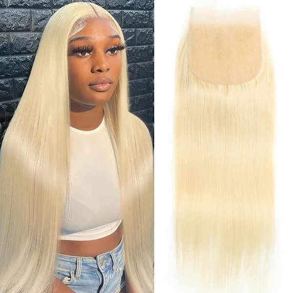 Mstoxic 613 Closure Straight Blonde 5x5 HD Lace Closure Human Hair Extensions 12A Brazilian Virgin Remy Free Part 100% Blonde Human Hair Closure Pre Plucked With Baby Hair 16 Inch