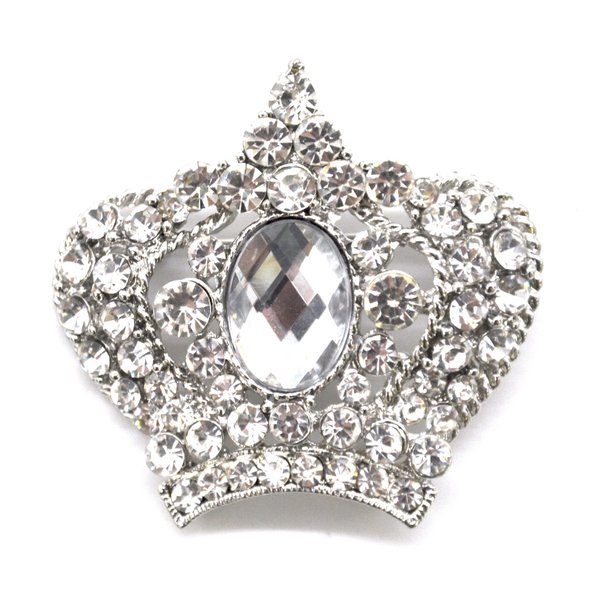 Belagio Enterprises 2-inch Rhinestone Crown Brooch 1 Piece, Silver/Crystal