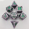DND Dice Set Metal RPG Dice Set D&D Polyhedral Metal Dice Tabletop Game MTG D20 Dice Accessories Black Leather Storage Pouc - Purple-Green